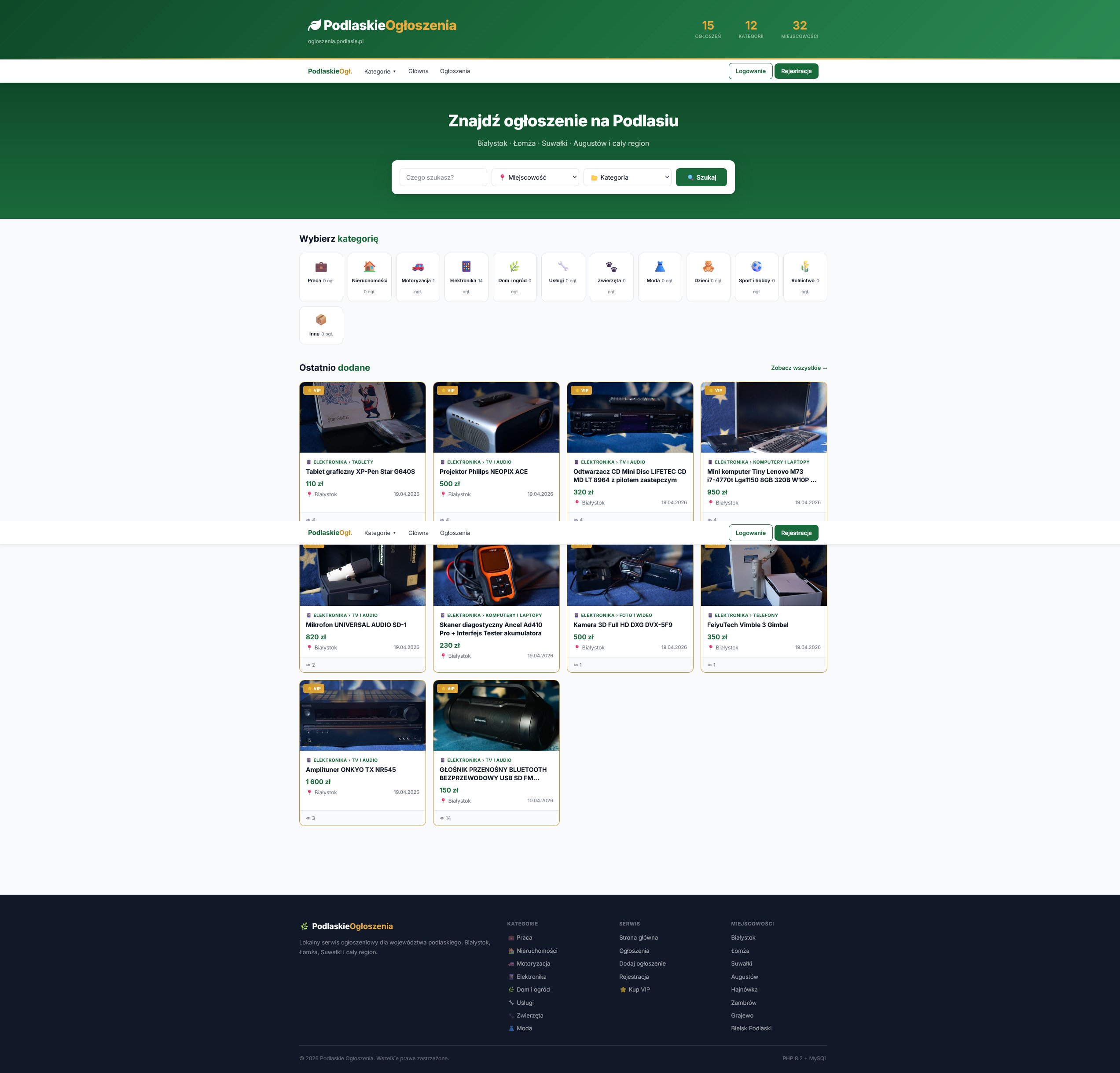 Strona z ogłoszeniami i płatnościami